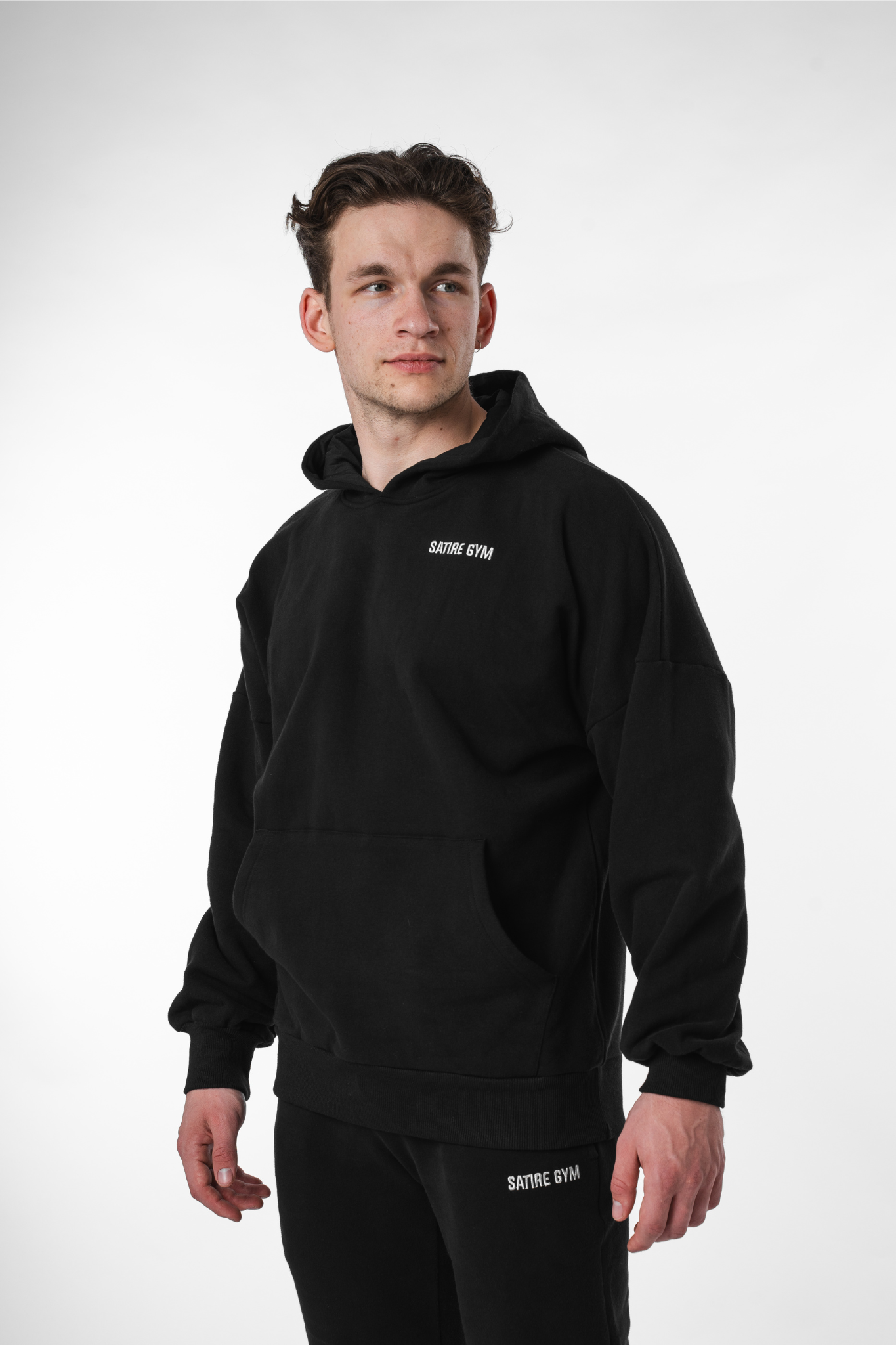 Oversize Hoodie Baumwolle - Schwarz 340gsm